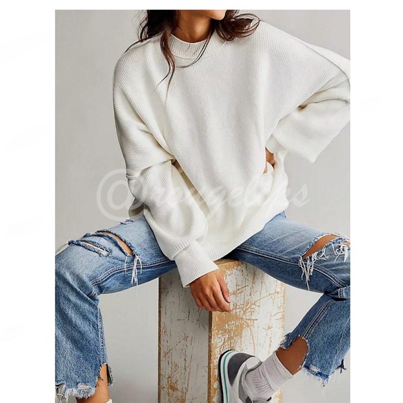 Off White Oversized Knit Sweater Drop Shoulder - Picture 5 of 6